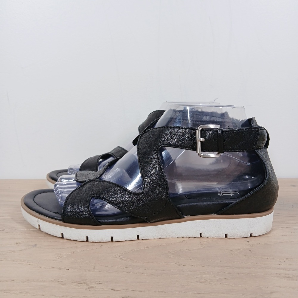 Sofft Sandals Women 8.5 Black Leather Platform Buckle Ankle Strappy Casual